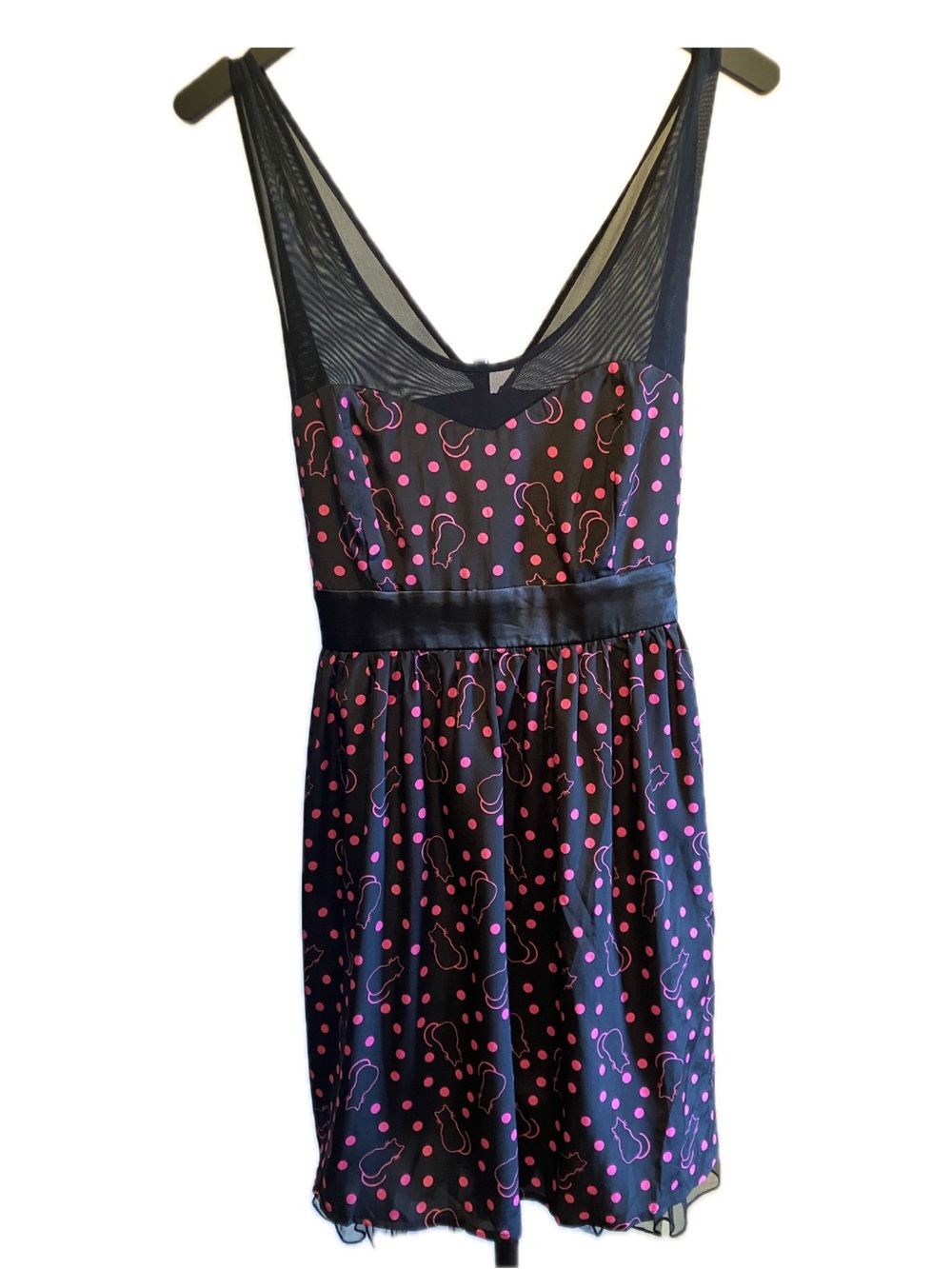 Hot Topic Vintage Pink Polka Dot Black Cat Mini Dress - Size Small